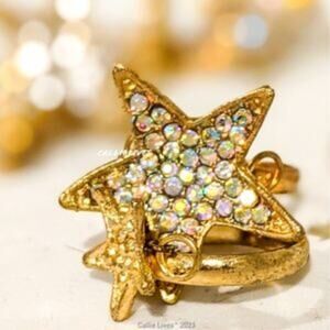 Stasia Star: Bling Rhinestone Double Star Rings adjustable OSFA gold costume